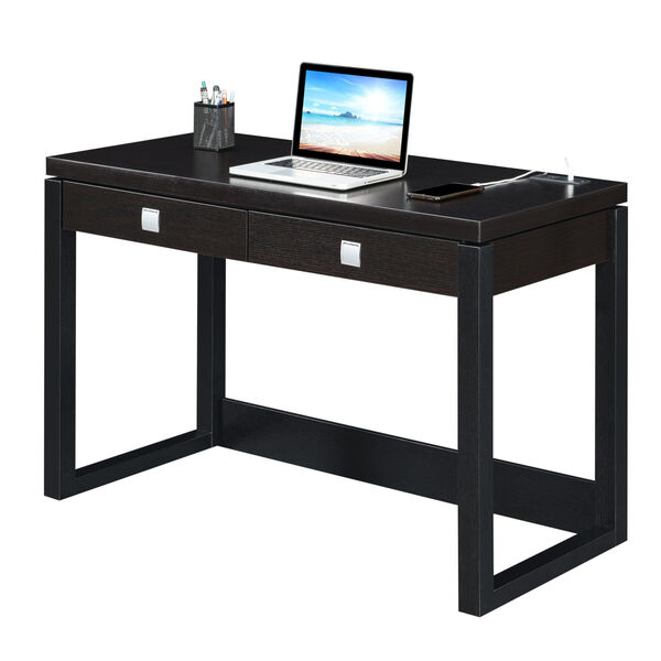 Newport Espresso and Black Two-Drawer Desk with Charging Station, image 3