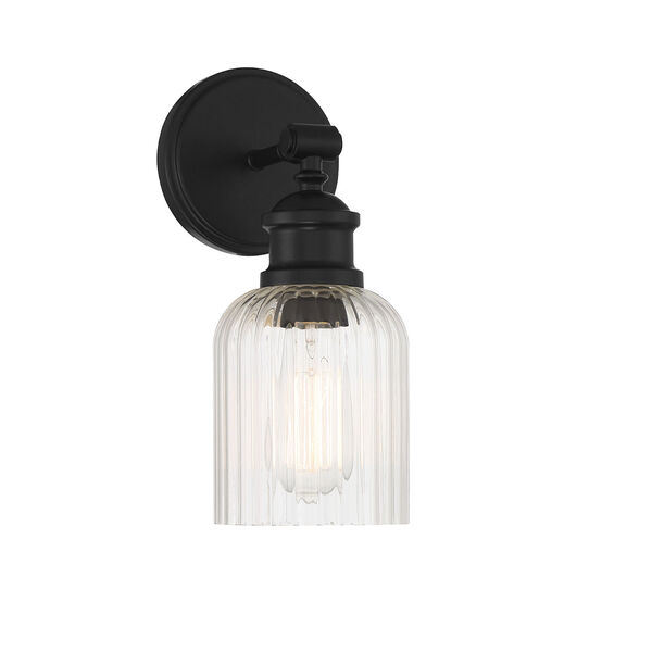 Lowry Matte Black One-Light Wall Sconce with Clear Ribbed Glass, image 4