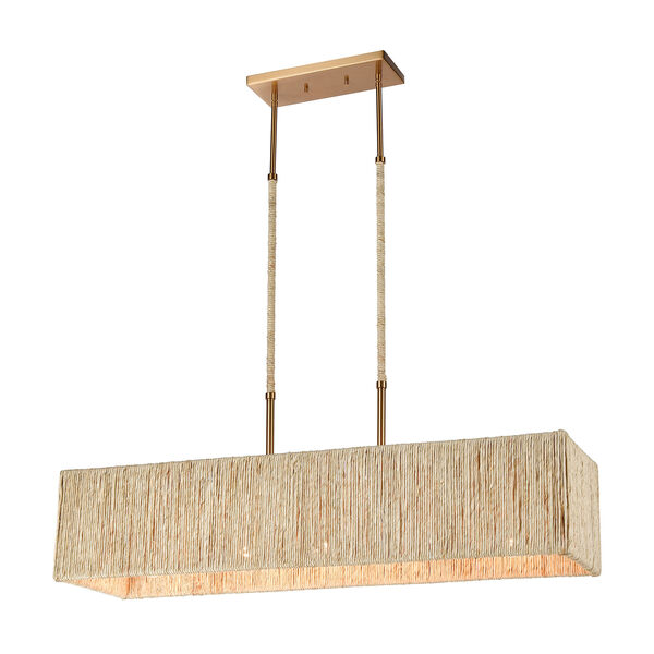 Abaca Satin Brass Five-Light Pendant With Abaca Rope, image 1