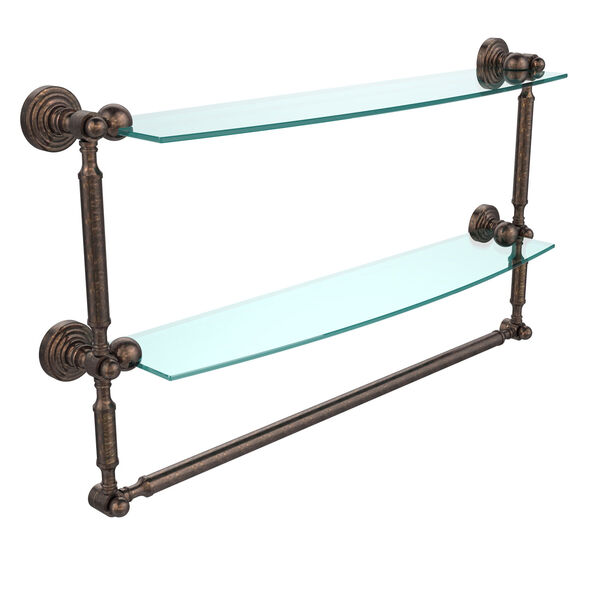 Waverly Place Collection 24 Inch Two Tiered Glass Shelf with Integrated Towel Bar, Venetian Bronze, image 1