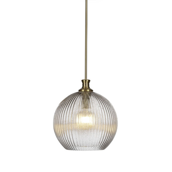 Carina New Age Brass 14-Inch One-Light Stem Hung Pendant with Micro Bubble Ribbed Glass Shade, image 1