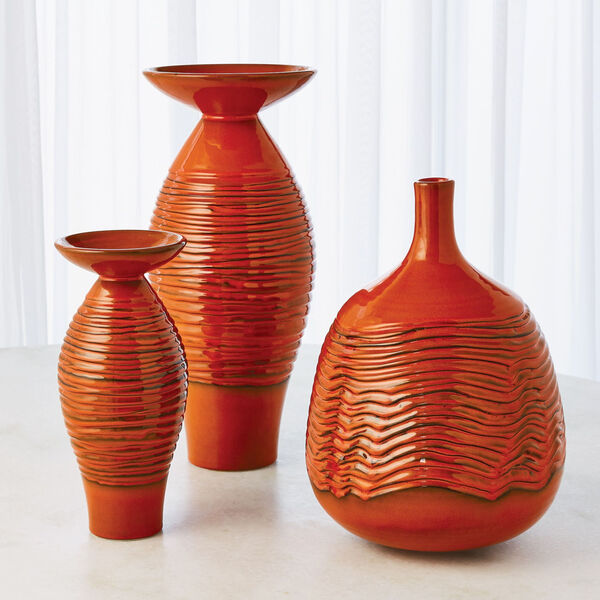 Orange 8-Inch Ripple Flare Top Melon Vase, image 6