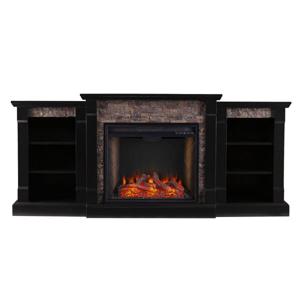 Gallatin Satin Black Electric Fireplace with Alexa-Enabled Smart and Bookcase, image 4