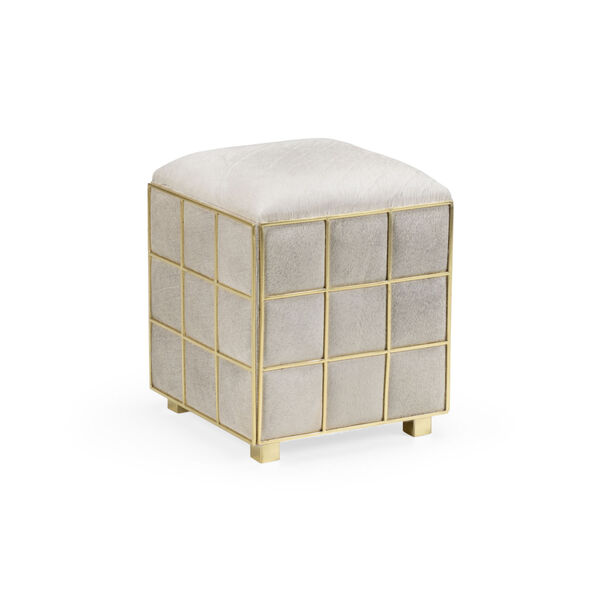 White 17-Inch Square Hide Stool, image 1
