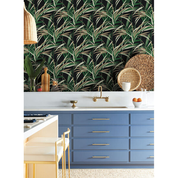 Tropics Green Black Tropical Paradise Pre Pasted Wallpaper - SAMPLE SWATCH ONLY, image 6