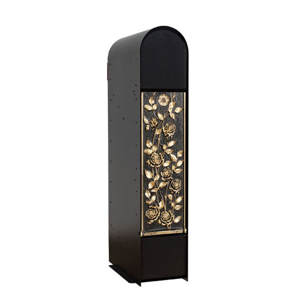 MailKeeper 150 Black and Gold 49-Inch Locking Column Mount Mailbox with Decorative Morning Rose Design Front, image 4