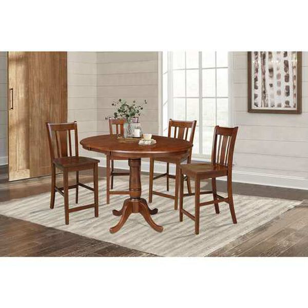 Espresso Round Counter Height Table with 12-Inch Leaf and Stools, 5-Piece, image 2