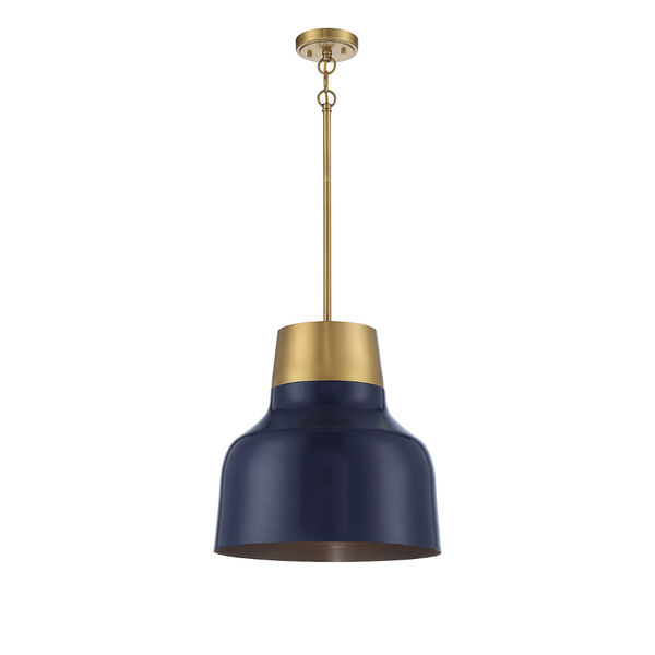 Chelsea Navy Blue and Natural Brass 17-Inch One-Light Pendant, image 1