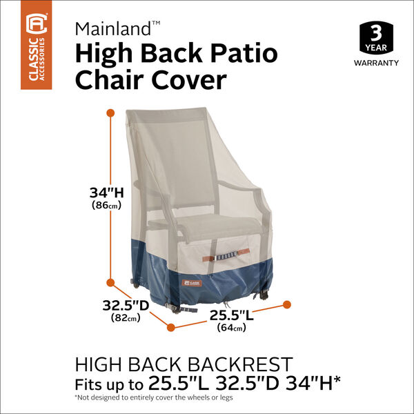 Aspen Fog and Navy Patio High Back Chair Cover, image 4