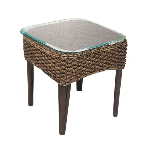 Sanibel Natural Indoor End Table with Glass, image 1