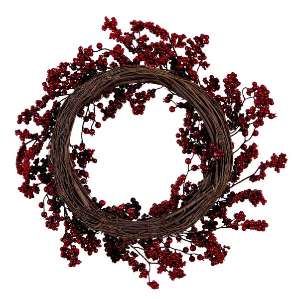 Red 24-Inch Artificial Outdoor Weather Resistant Unlit Berry Christmas Wreath, image 5