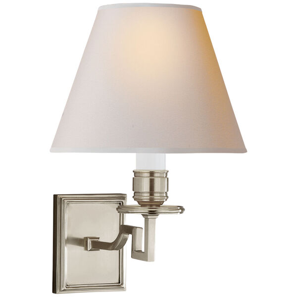 Dean Single Arm Sconce in Brushed Nickel with Natural Paper Shade by Alexa Hampton, image 1