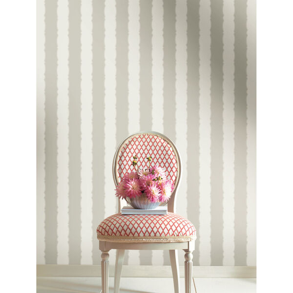 Grandmillennial Gray Scalloped Stripe Pre Pasted Wallpaper, image 1