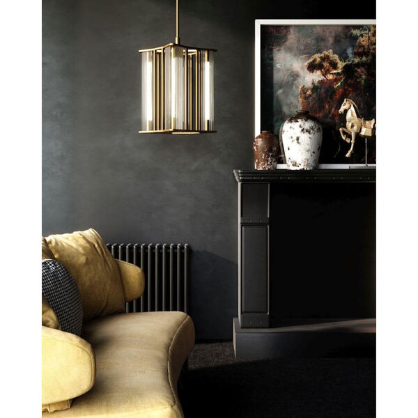 Sabre Vintage Brass LED Pendant with Ribbed Glass, image 2