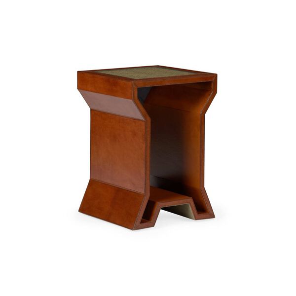 Natural Cognac Leather Side Table, image 1