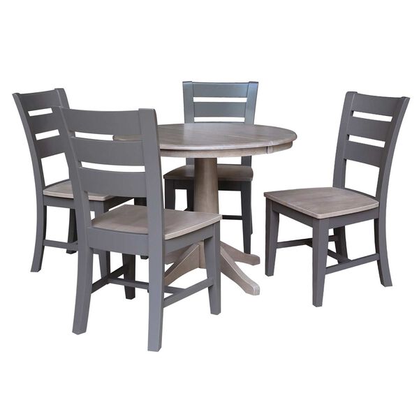 Parawood I Washed Gray Clay Taupe 36-Inch  Round Extension Dining Table with Four Chairs, image 1