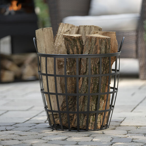 Black Steel Log Basket with Carry Handles, image 2
