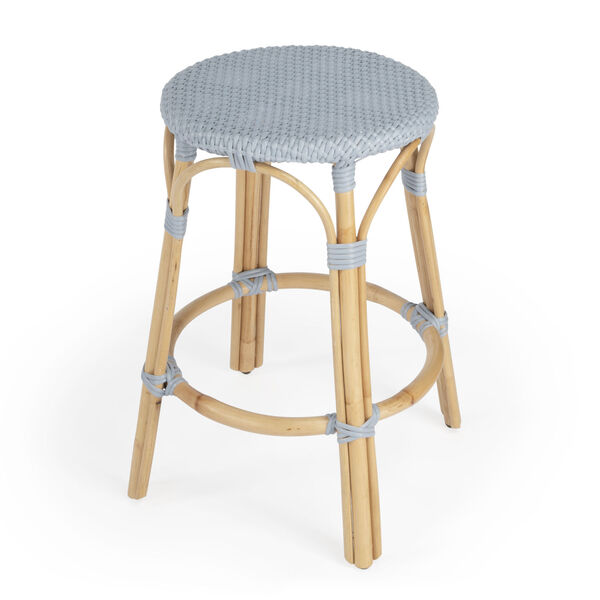 Tobias Baby Blue on Natural Rattan Counter Stool, image 1