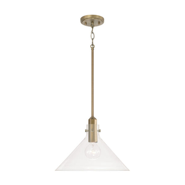 Greer Aged Brass One-Light Pendant with Clear Glass, image 1