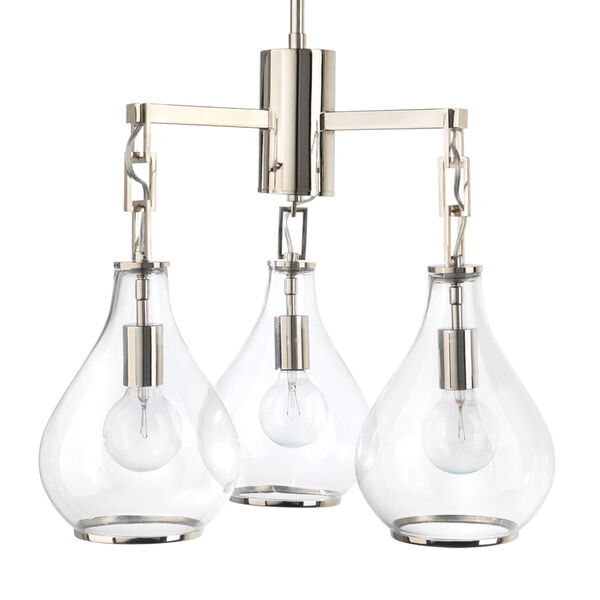 Tear Clear Glass and Nickel Three-Light Chandelier, image 1