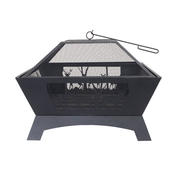 Black 28-Inch Square Fire Pit with Decorative Steel Base, image 1