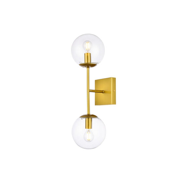 Neri Brass and Clear Two-Light Bath Vanity, image 3