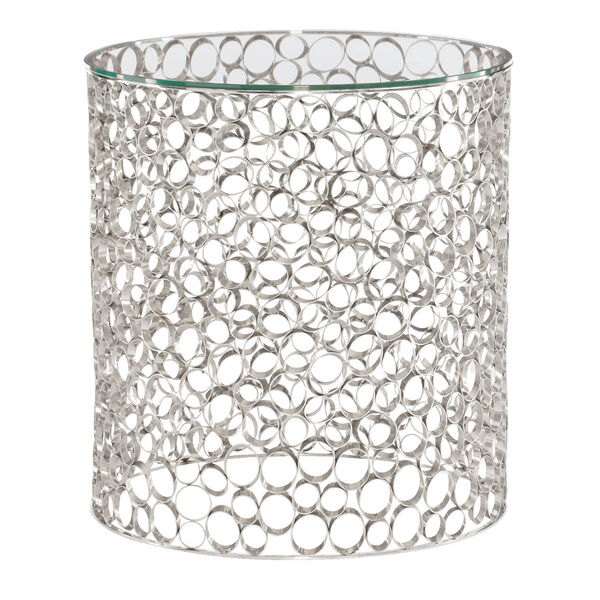 Interiors Silver and Clear Stainless Steel and Glass End Table, image 1
