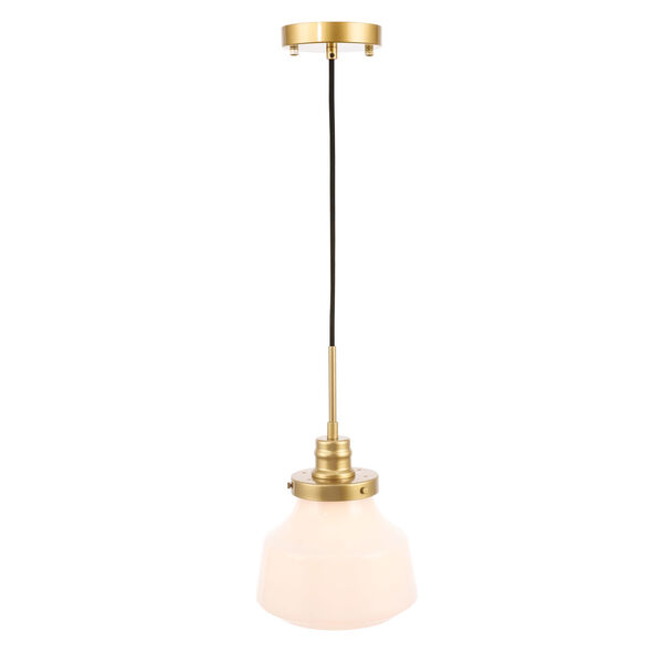 Lyle Brass Eight-Inch One-Light Mini Pendant with Frosted White Glass, image 1