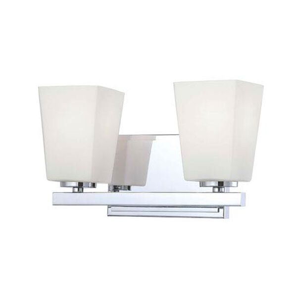 City Square Chrome Two-Light Bath Fixture with Etched Opal Glass, image 1