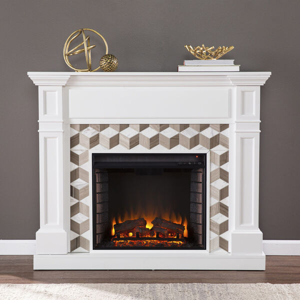 Darvingmore White Electric Fireplace with Marble Surround, image 1