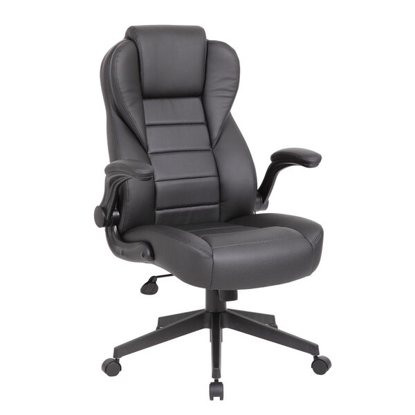 Black LeatherPlus Executive High Back Flip Arm Executive Chair, image 1