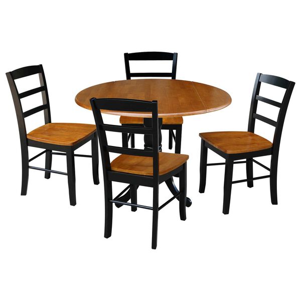 Black and Cherry 42-Inch Dual Drop Leaf Dining Table with Four Ladderback Chairs, Five-Piece, image 1