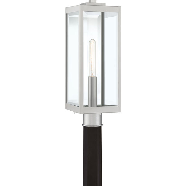 Westover Stainless Steel One-Light Outdoor Post Lantern with Transparent Beveled Glass, image 1