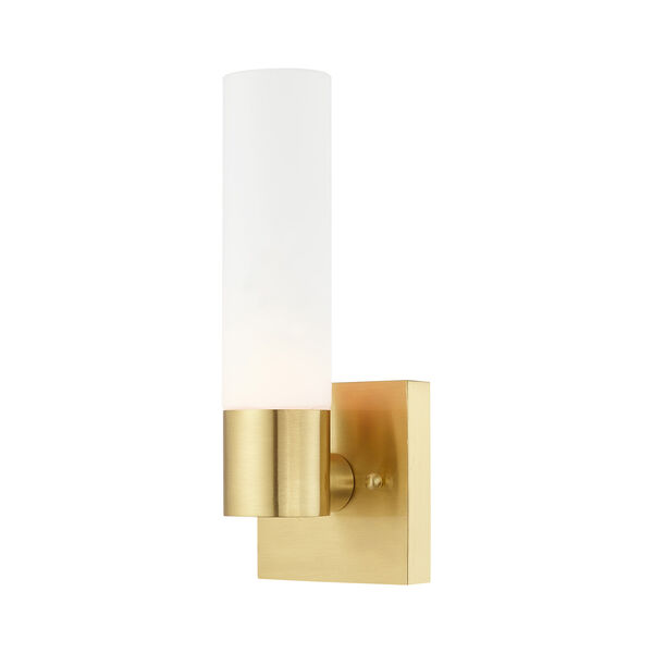 Aero Satin Brass 5-Inch One-Light ADA Wall Sconce with Hand Blown Satin Opal White Twist Lock Glass, image 1