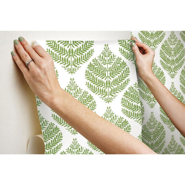 Hygge Fern Damask Green And White Peel And Stick Wallpaper – SAMPLE SWATCH ONLY, image 6