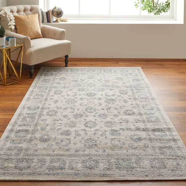 Camellia Casual Floral Botanical Ivory Blue Rectangular 4 Ft. 3 In. x 6 Ft. 3 In. Area Rug, image 3