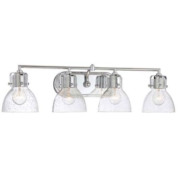 Chrome 8.5-Inch Four Light Bath Fixture with Clear Seeded Glass, image 1