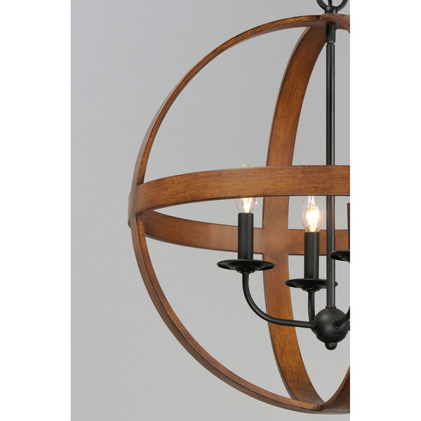 Compass Antique Pecan and Black Four-Light Single Pendant, image 3