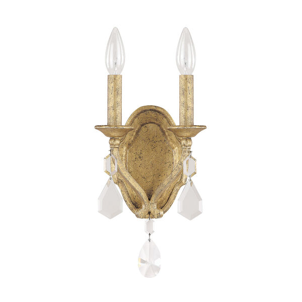 Blakely Antique Gold Two Light Sconce with Crystals, image 1