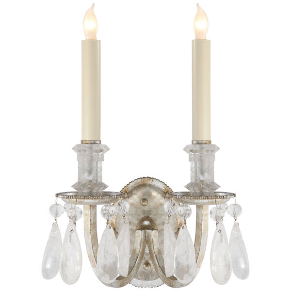 Elizabeth Double Sconce in Burnished Silver Leaf with Quartz by Thomas O'Brien, image 1