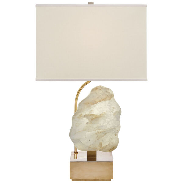 Trieste Small Table Lamp in Hand-Rubbed Antique Brass and Quartz with Linen Shade by AERIN, image 1
