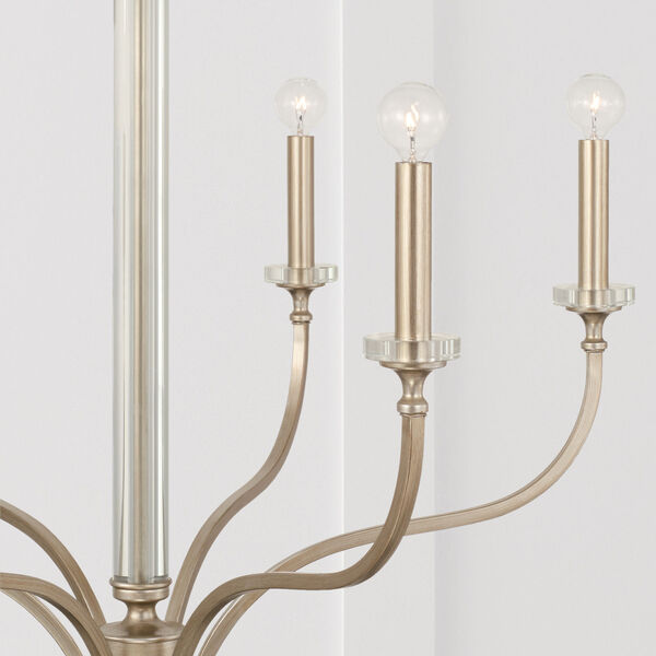 Breigh Brushed Champagne Chandelier with Acrylic Column and Bobeches, image 4