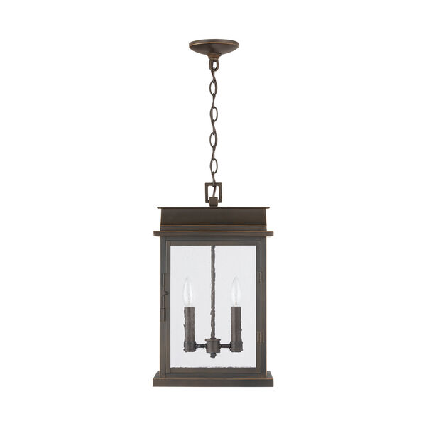 Bolton Oiled Bronze Two-Light Outdoor Hanging Pendant with Antiqued Glass, image 1