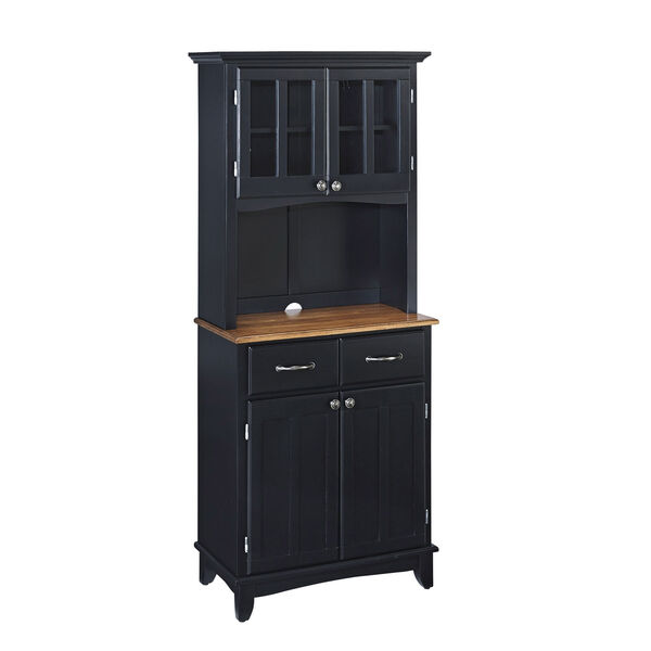Black Buffet with Two Door Hutch and Cottage Oak Wood Top, image 1