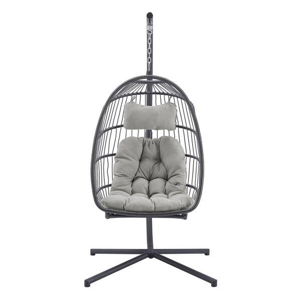 Gray Outdoor Swing Egg Chair with Stand, image 3