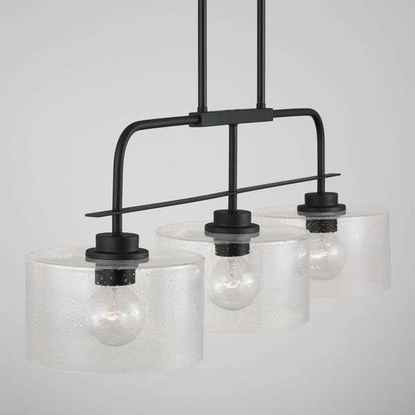 HomePlace Matte Black Three-Light Island Pendant with Clear Seeded Glass, image 3