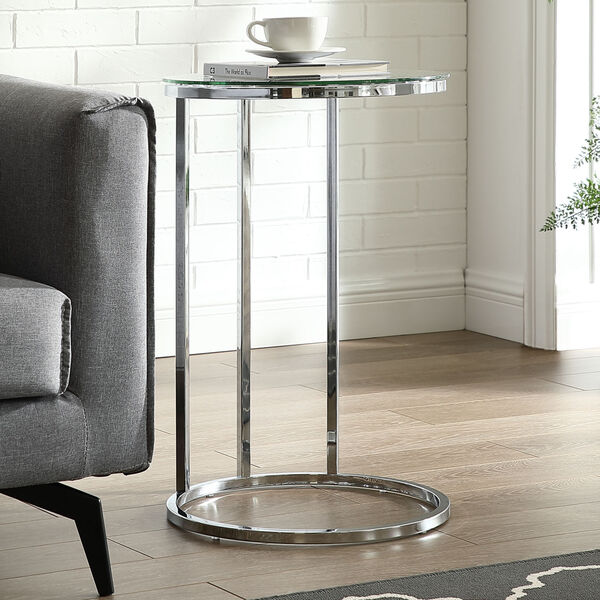 Chrome Base Round End Table with Transparent Glass Top, image 1