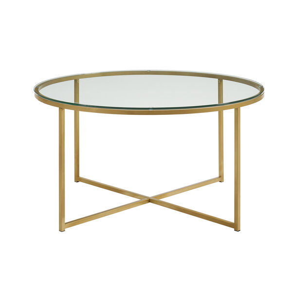 36-Inch Coffee Table with X-Base - Glass/Gold, image 3