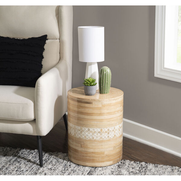 Prine Natural and White Bamboo Drum Table, image 3