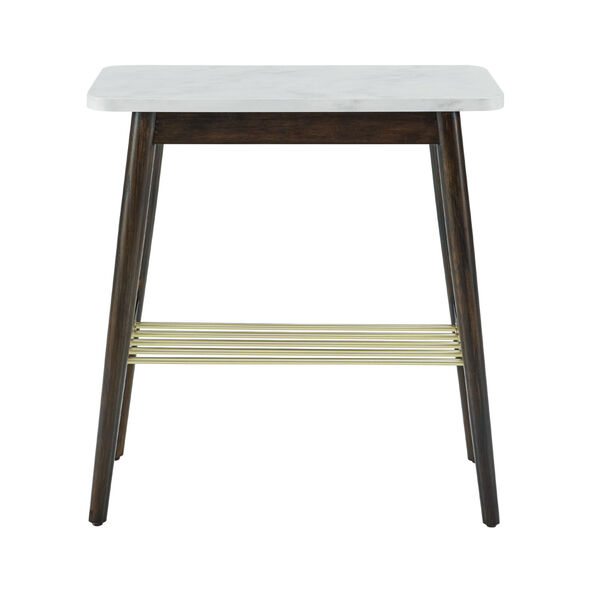 Jamie Faux White and Dark Brown Tapered Leg Side Table, image 5